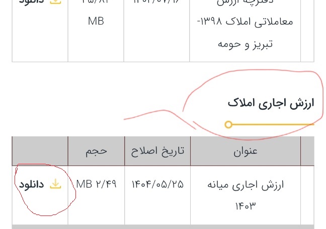 ارزش اجاری املاک را انتخاب کنید
